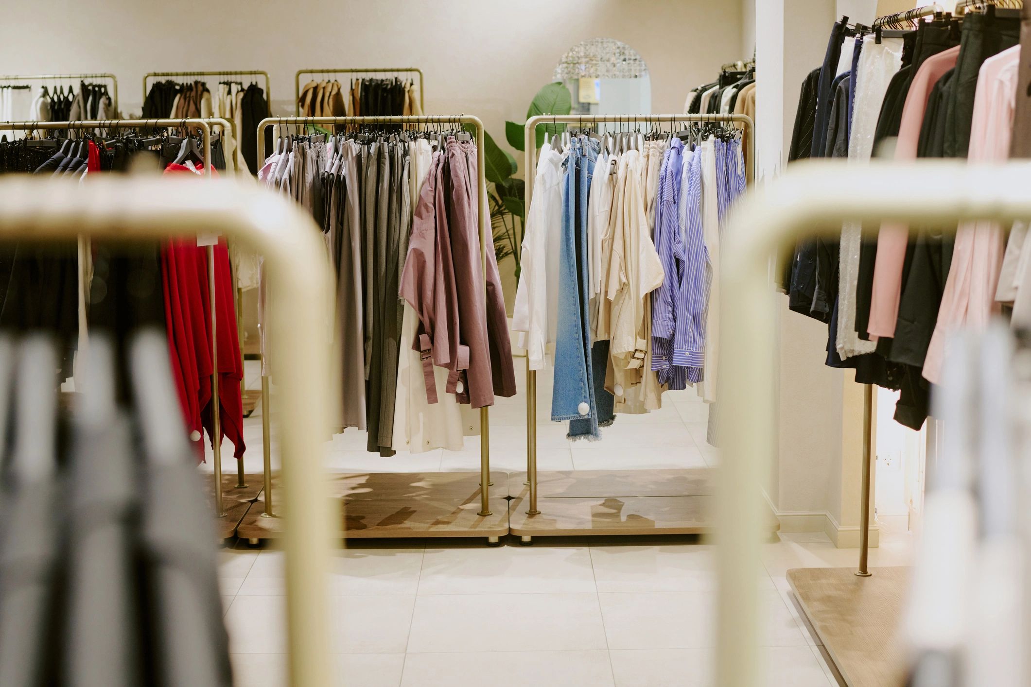 Clothing displays inside a vintage boutique