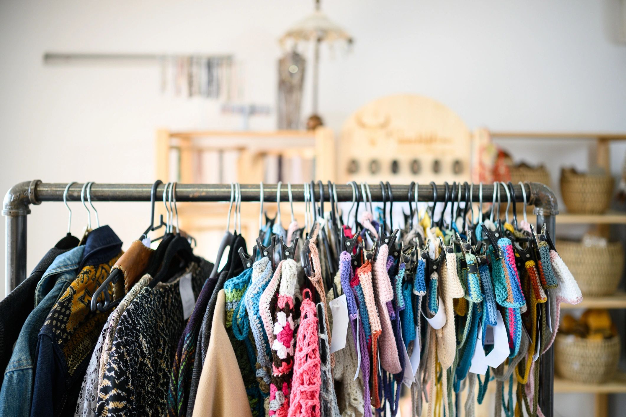 Clothing rack in a cozy boutique